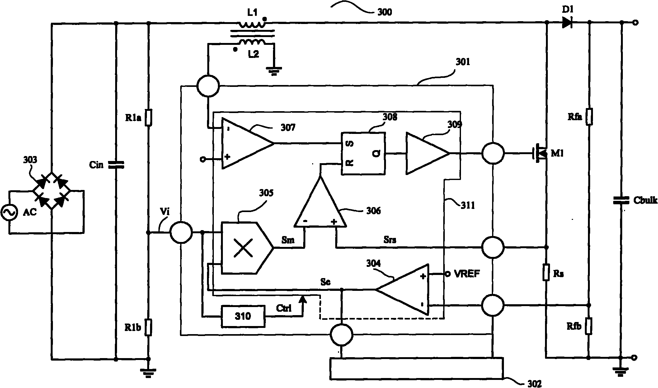 Switching power supply with function of correcting power factor as well as control device and control method thereof