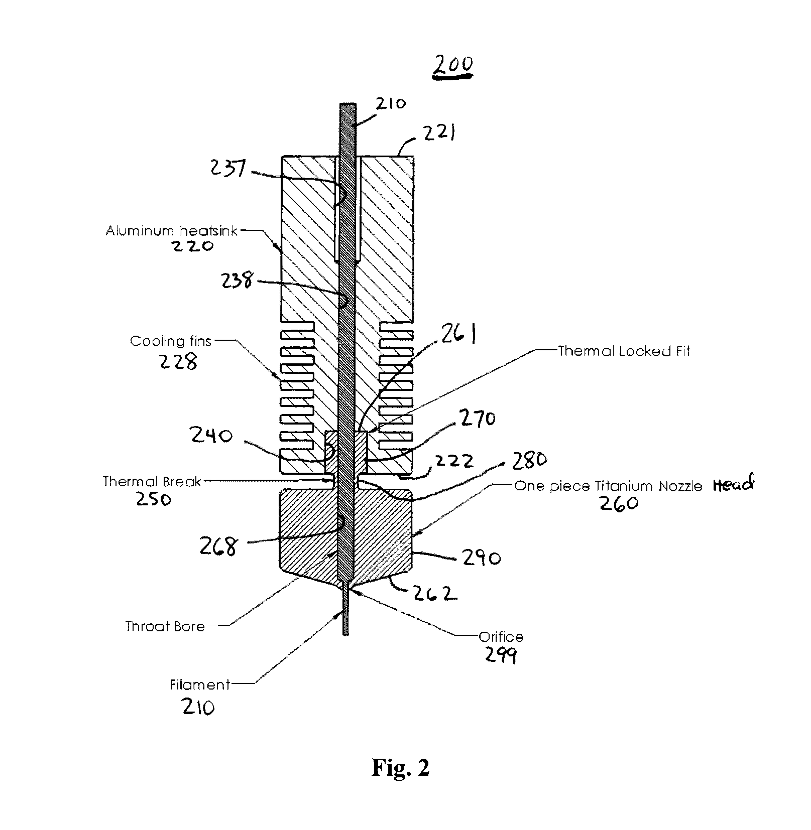 Nozzle system with monolithic nozzle head for fused filament fabrication additive manufacturing and method of manufacturing same