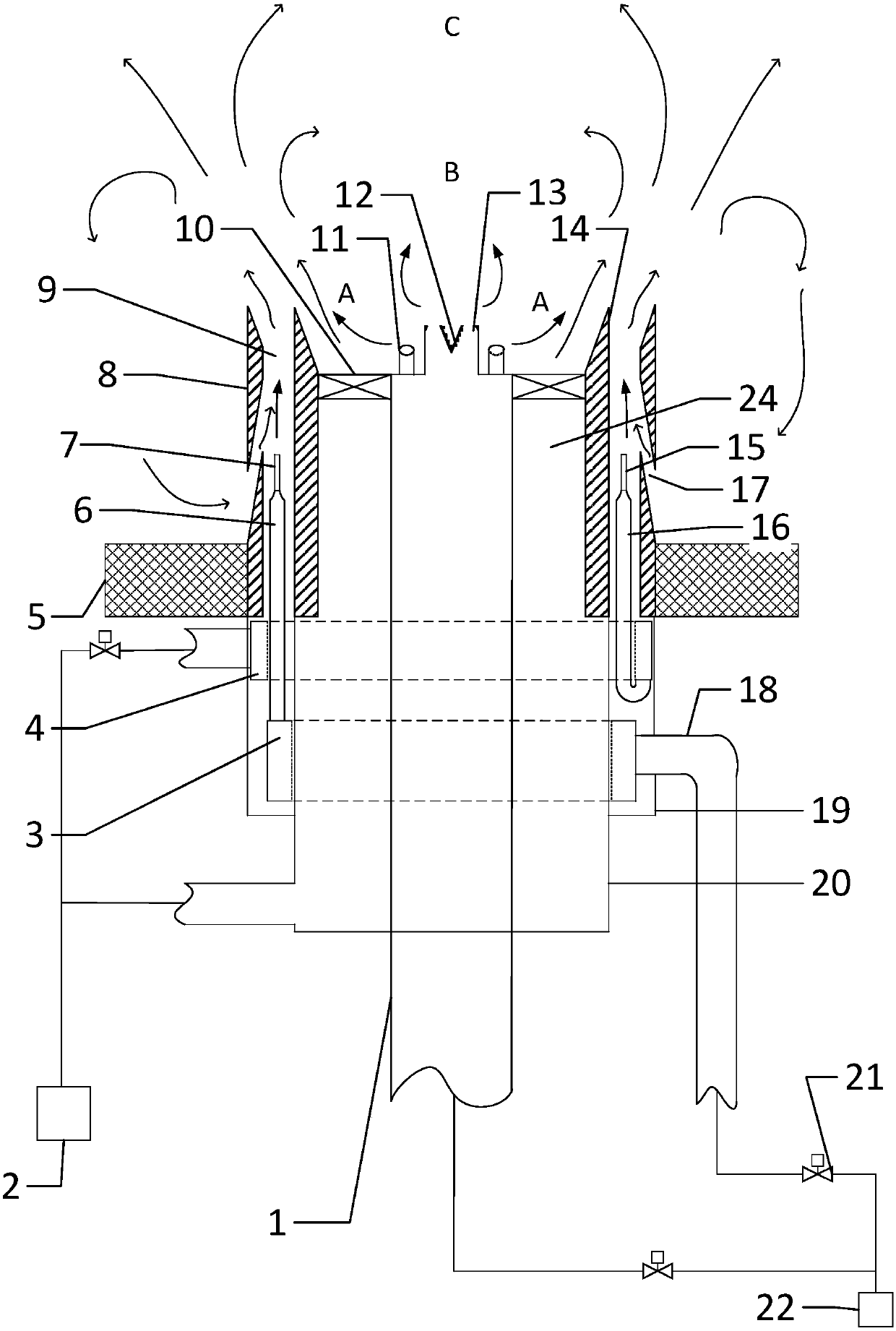 Low nitrogen cyclone gas burner with gas-air accurate classification function and internally provided with flue gas recirculation channels