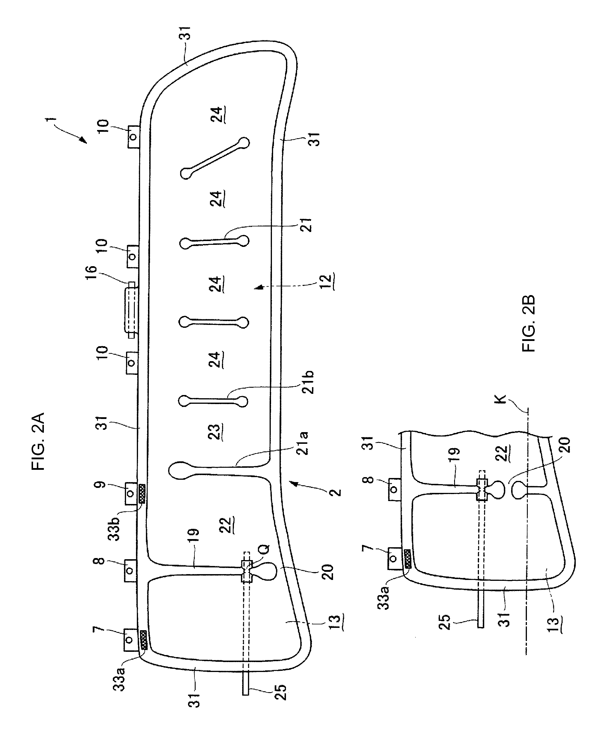 Vehicular curtain air-bag device, and mounting structure for same