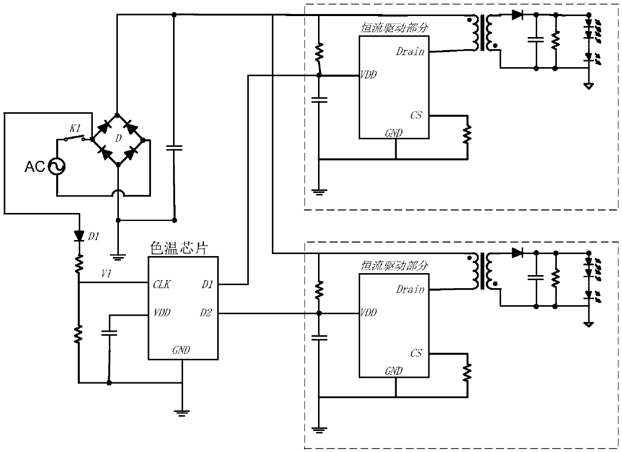 A color temperature chip for detecting LED wall switches and a circuit using the color temperature chip