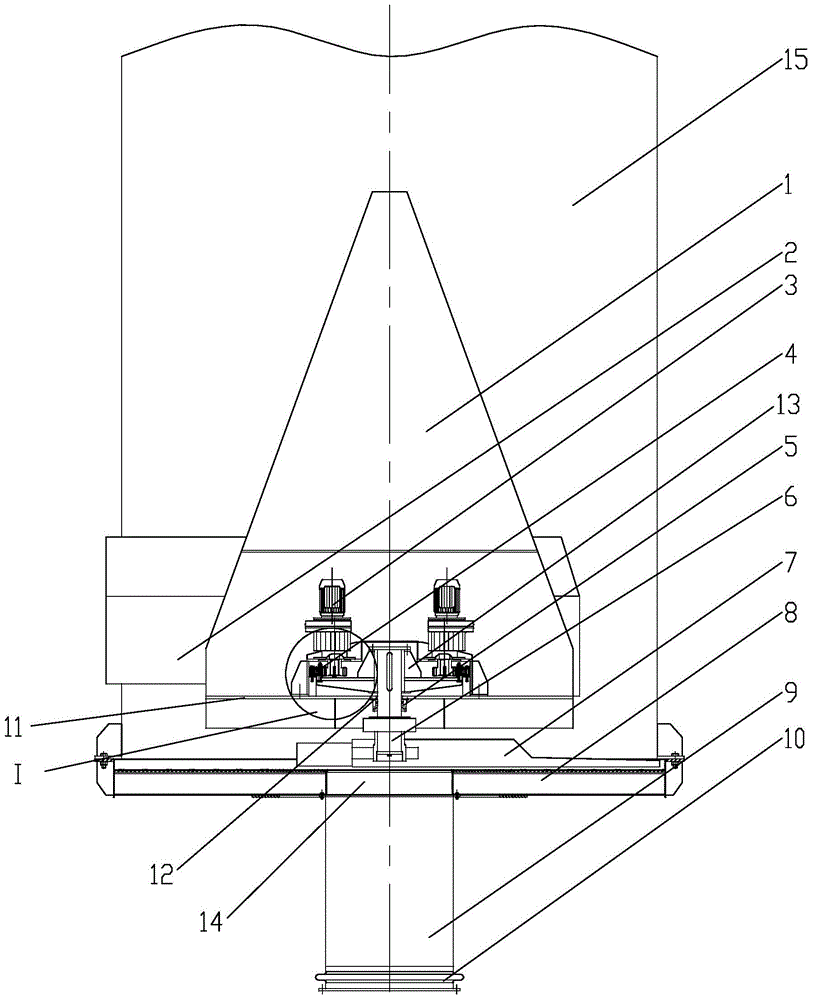 Internal motor driven silo center unloader