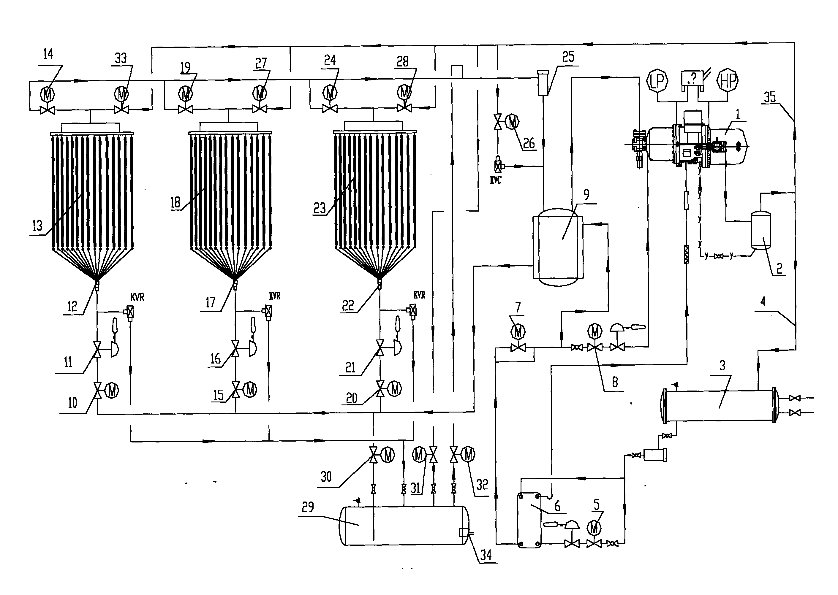 Three-group plate ice machine hot-gas deicing refrigeration system