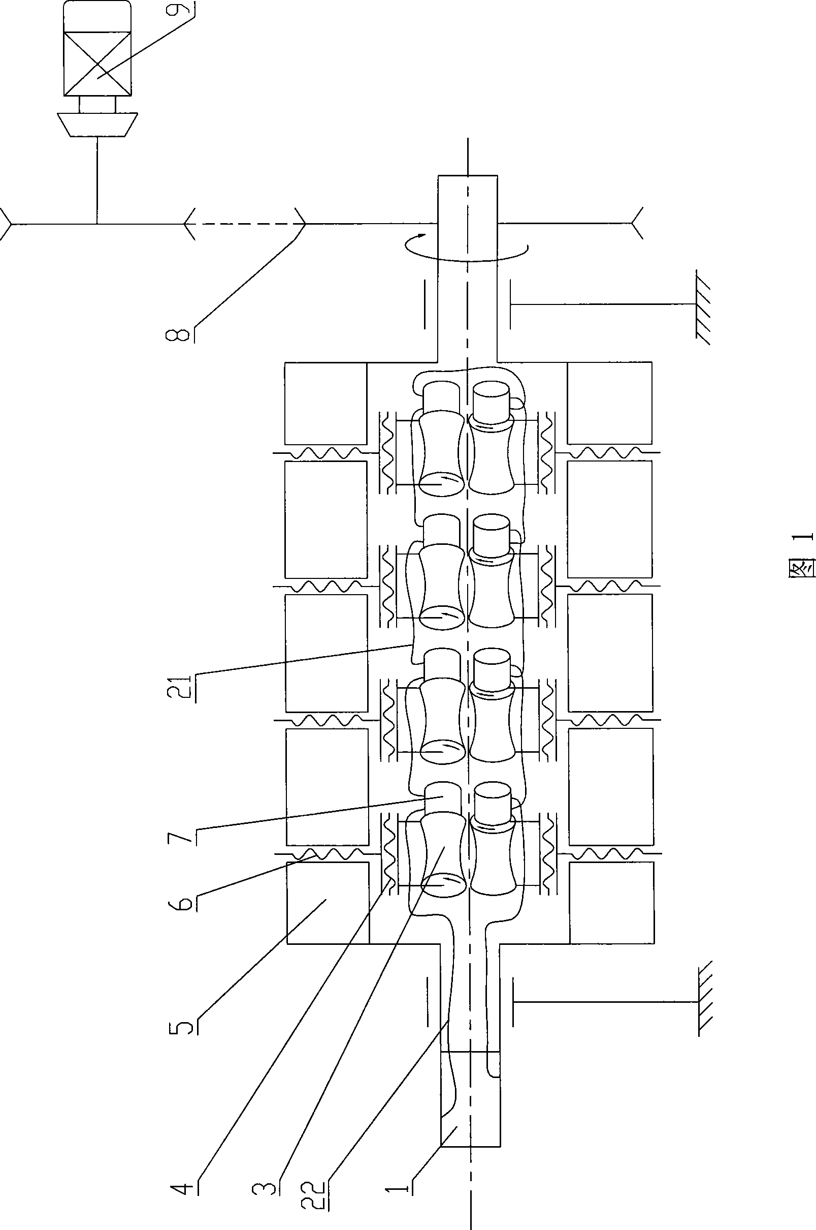 Planetary web roll rotating hub type flattening machine