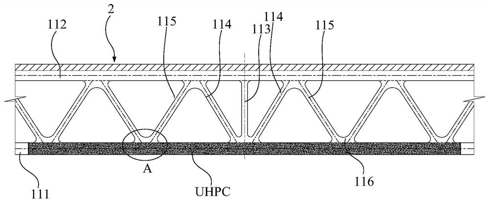 Steel truss-UHPC composite beam bridge hogging moment area structure and construction method