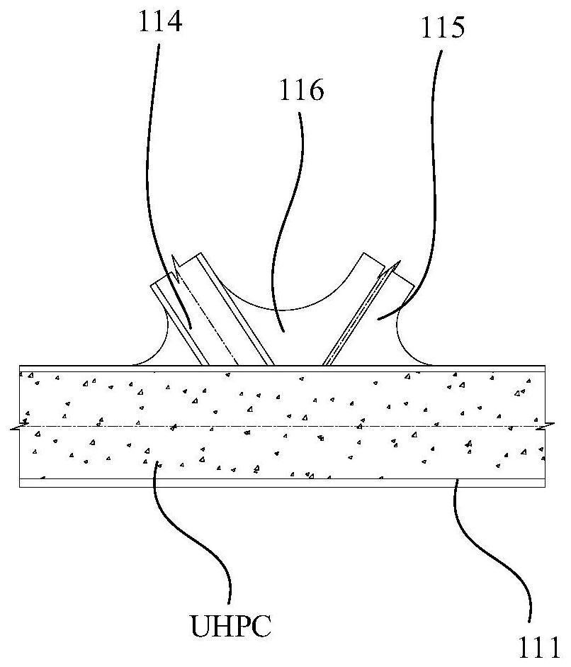 Steel truss-UHPC composite beam bridge hogging moment area structure and construction method