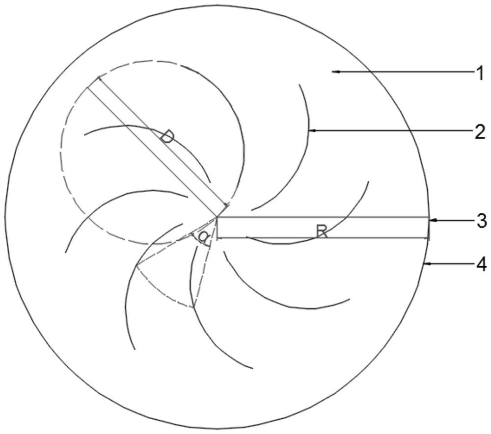 Fluid stirring and purifying element with arc air channel