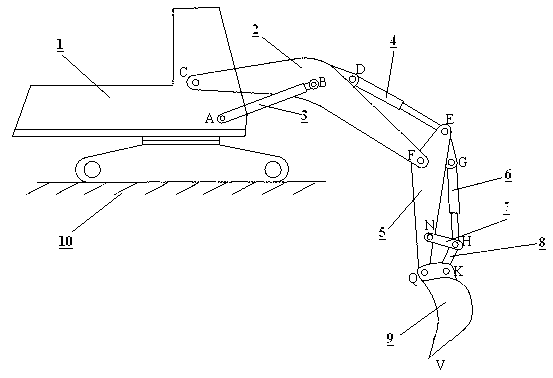 Design method for hinge points of pullshovel working device of monobucket hydraulic excavator