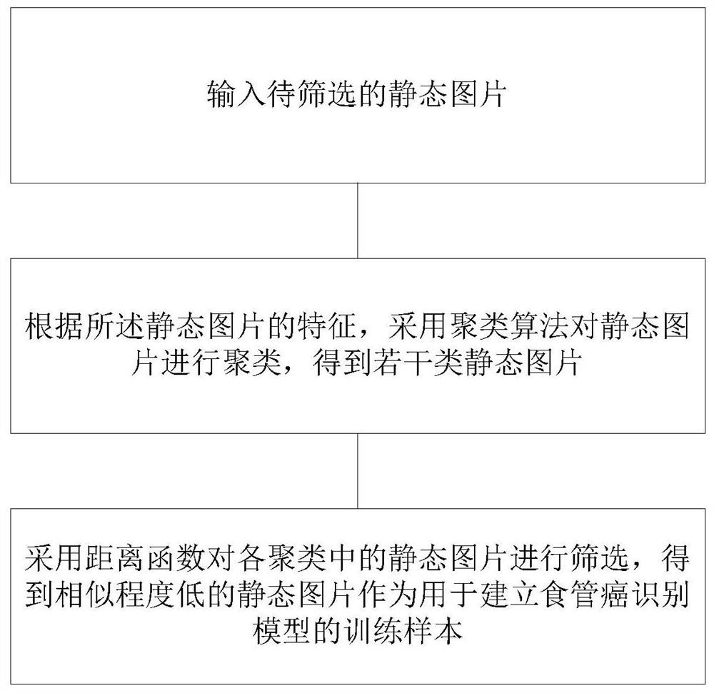 Picture screening method and system for esophageal cancer model training and storage medium