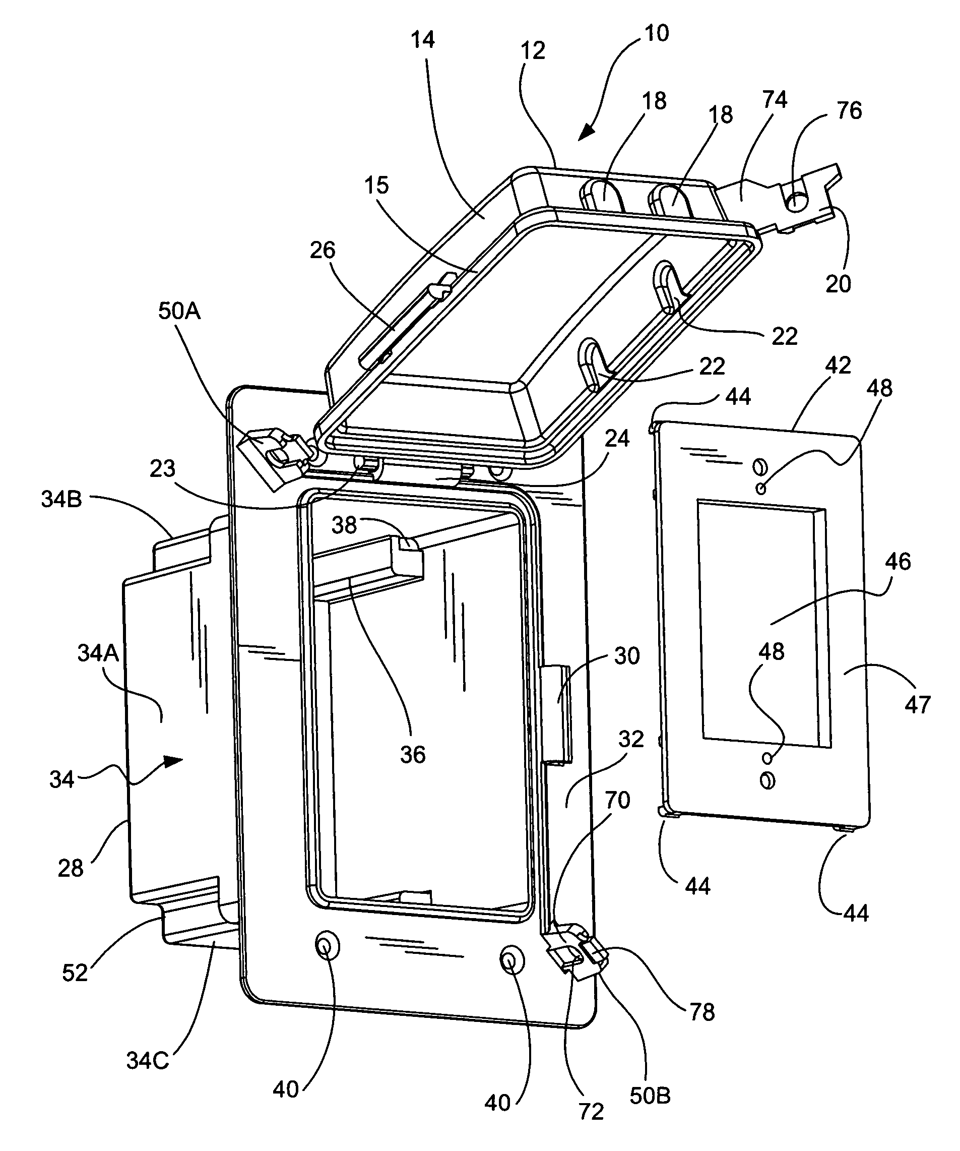 Dual hinge recess weatherproof electrical box assembly