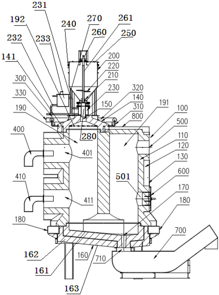 U-shaped bottom-hanging type ash and slag melting treatment device