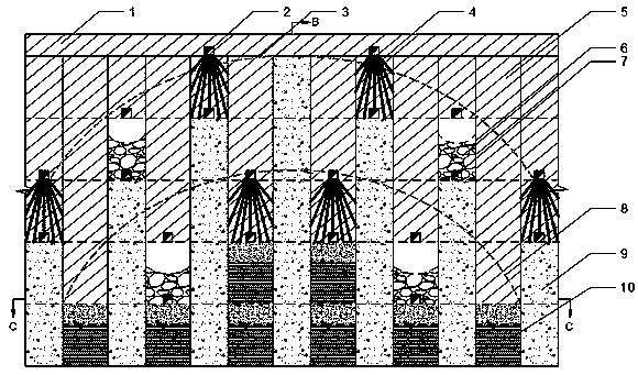 Two-step mechanization cooperative high-section non-solid waste mining process for controlling ground pressure house column