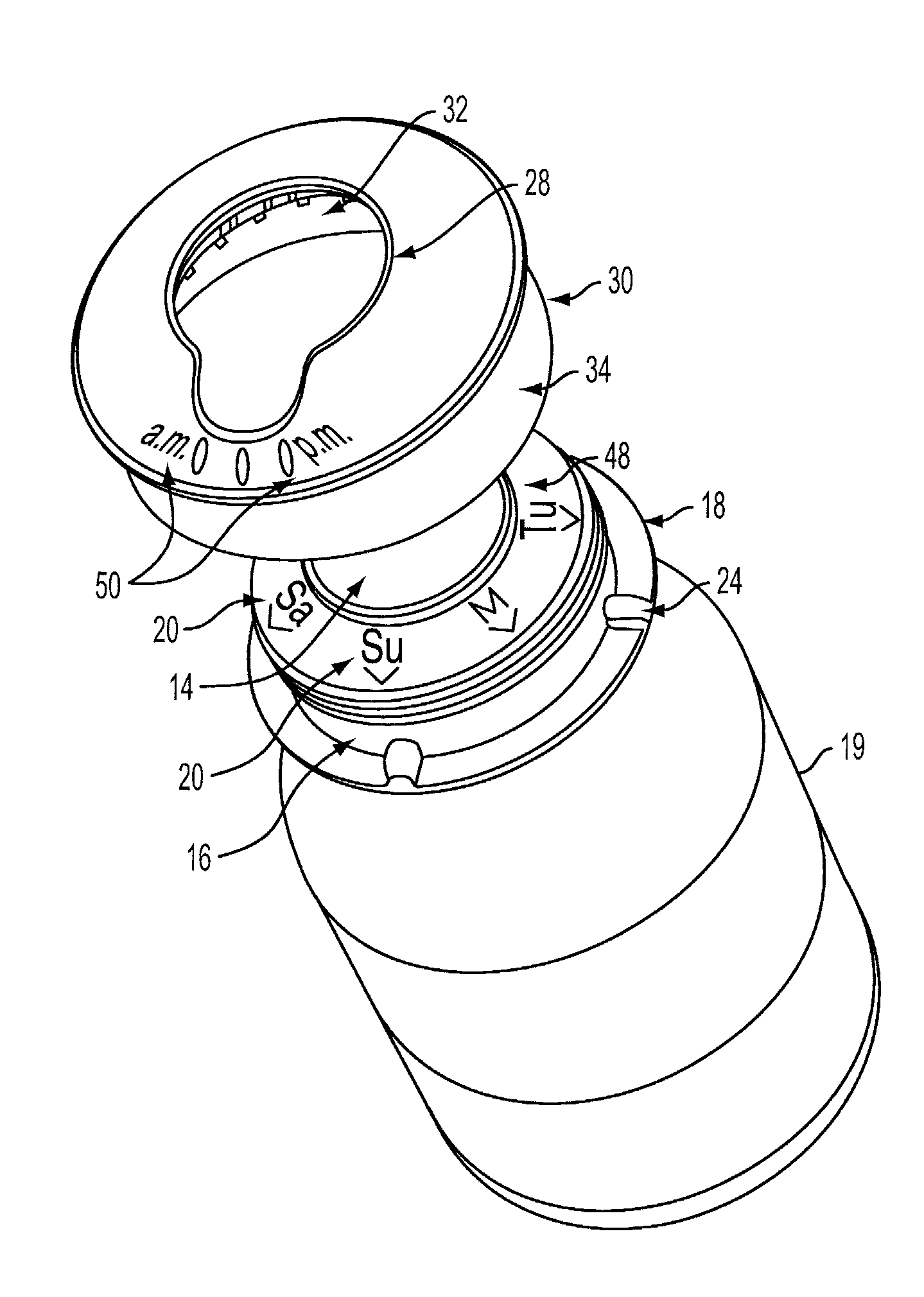 Container with Adjustable Date Indicium