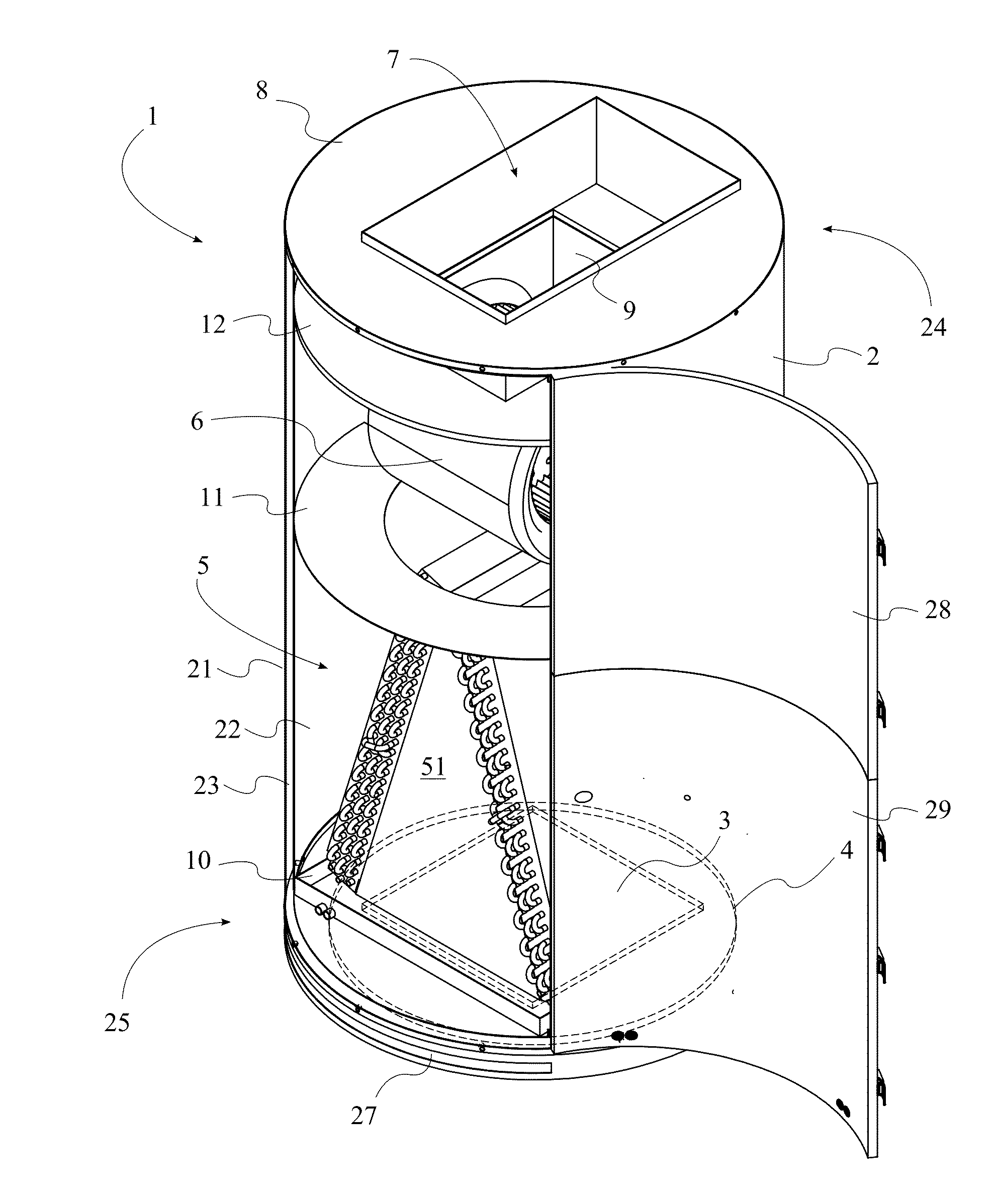 Air Handling Unit That Eliminates Corner Singularities and Eddies for High Energy Efficiency and Its Evaporator Heat Exchanger Coil Arrangements