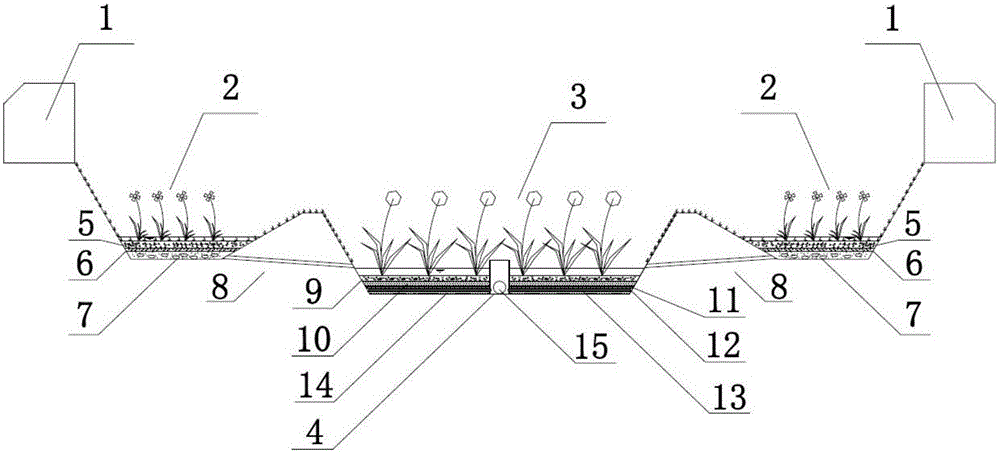 Step type low elevation greenbelt for purifying surface rainfall runoff