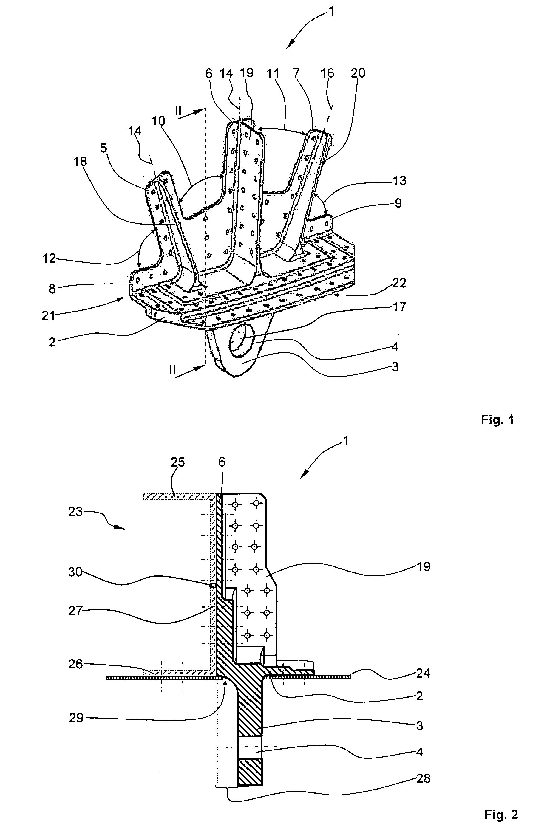 Fitting for introducing high forces into a fuselage cell of an aircraft