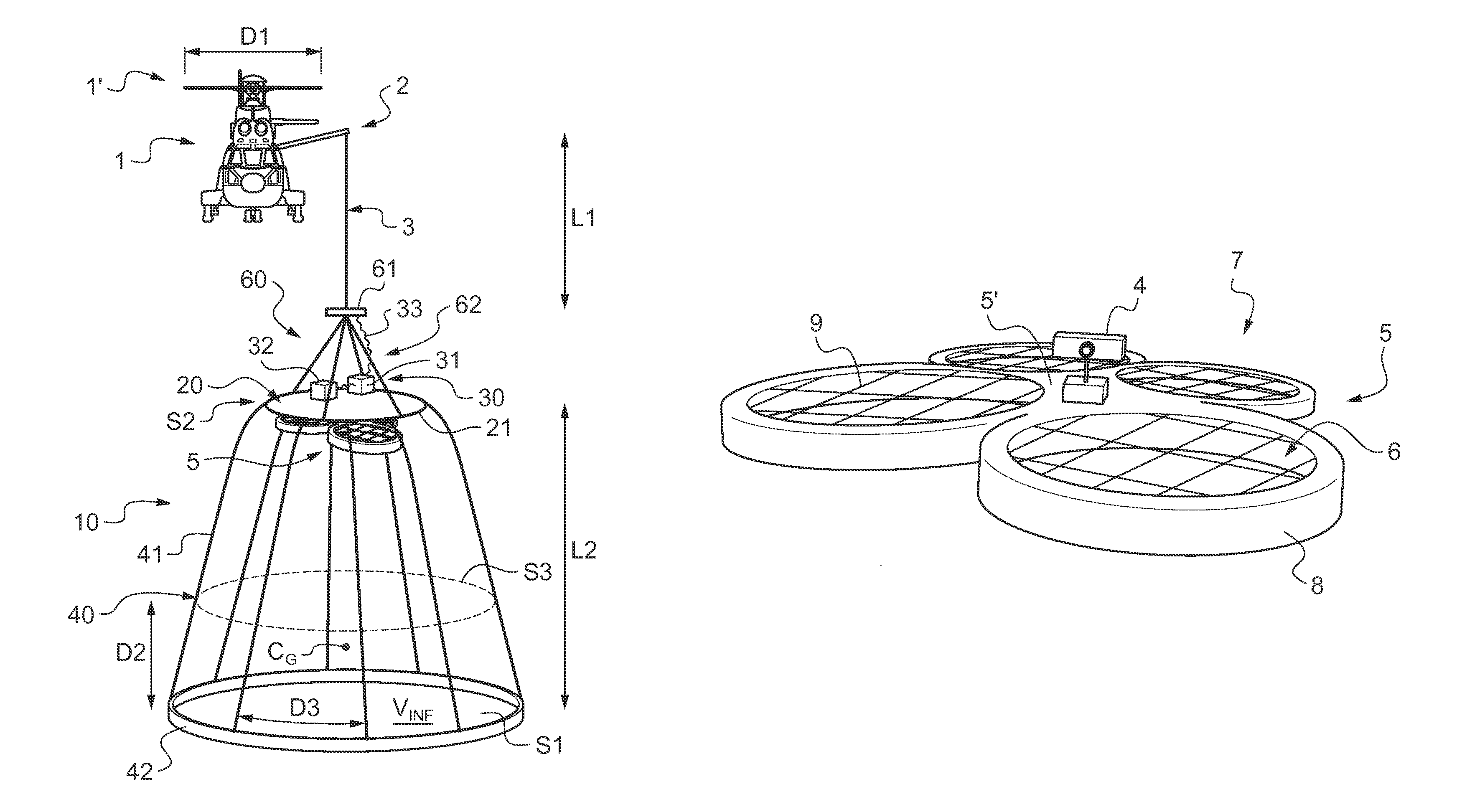 Device for launching and recovering a drone, and an associated aircraft