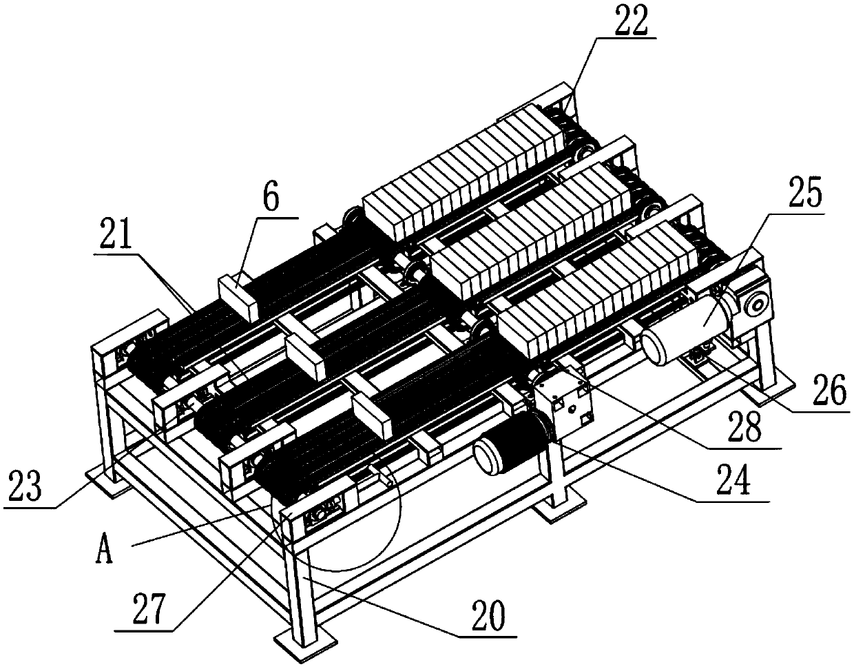 Chain type green brick grouping device