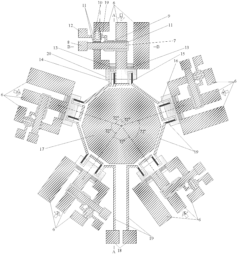 Five-port micromachine cantilever-based capacitance type microwave power sensor and manufacturing method thereof