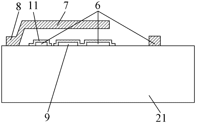 Five-port micromachine cantilever-based capacitance type microwave power sensor and manufacturing method thereof