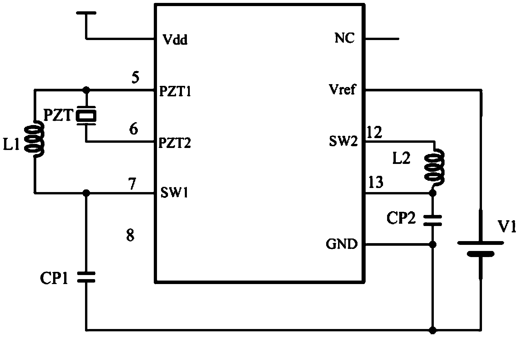 Low-frequency and low-loss energy management chip based on piezoelectric effect