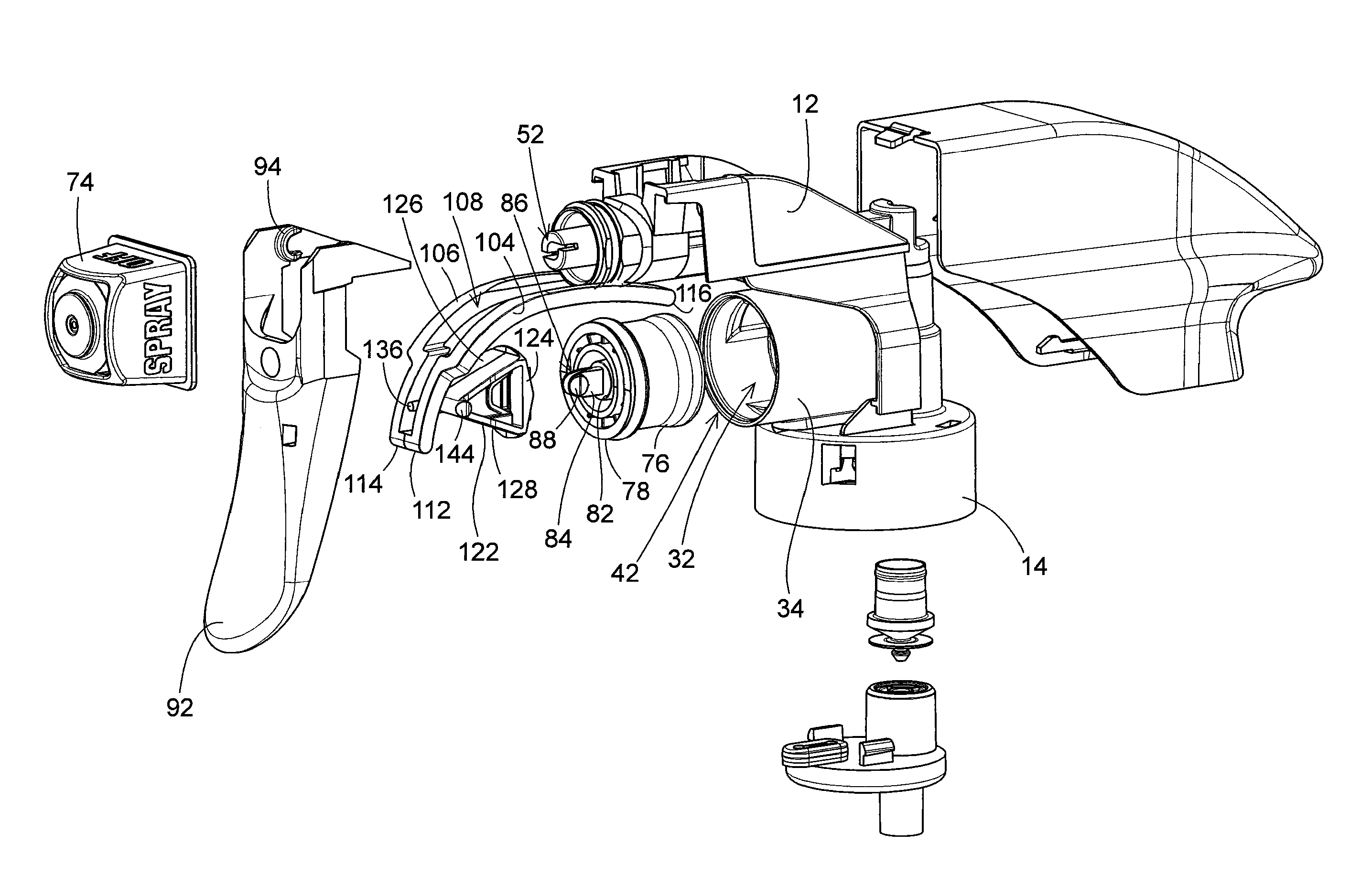 Break-away spring and piston rod for a trigger sprayer