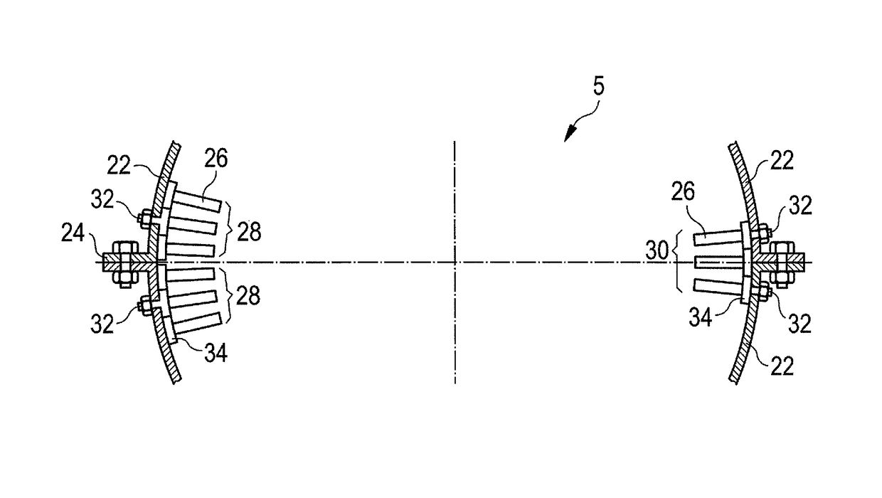 Stator blade sector for an axial turbomachine with a dual means of fixing