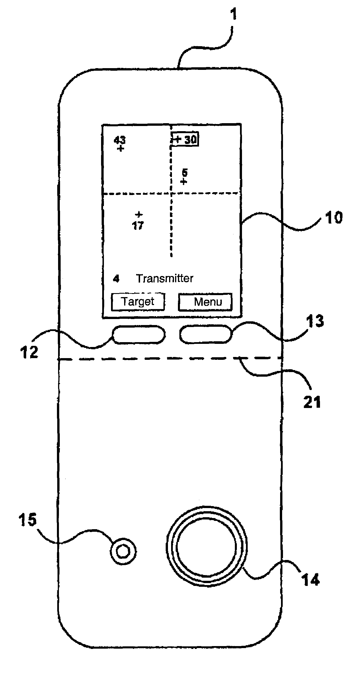 Search device for locating a transmitter, in particular an avalanche-victim search device