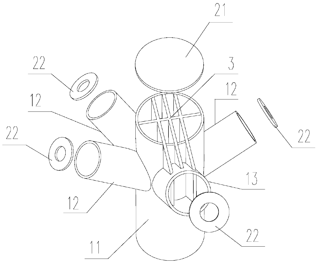 Steel pipe structure tree-shaped column bifurcated joint with bidirectional stiffening plates