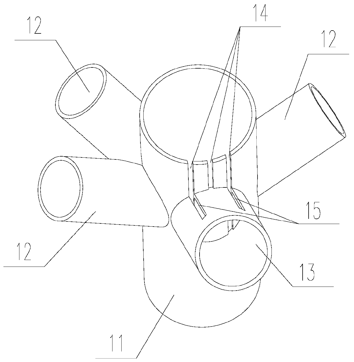 Steel pipe structure tree-shaped column bifurcated joint with bidirectional stiffening plates