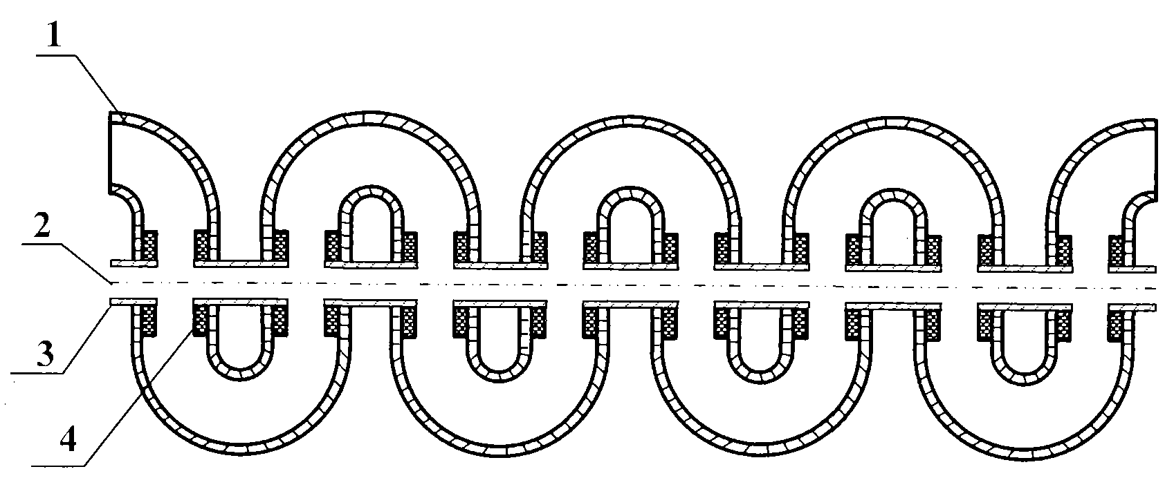 Ridge loading zigzag waveguide slow wave line