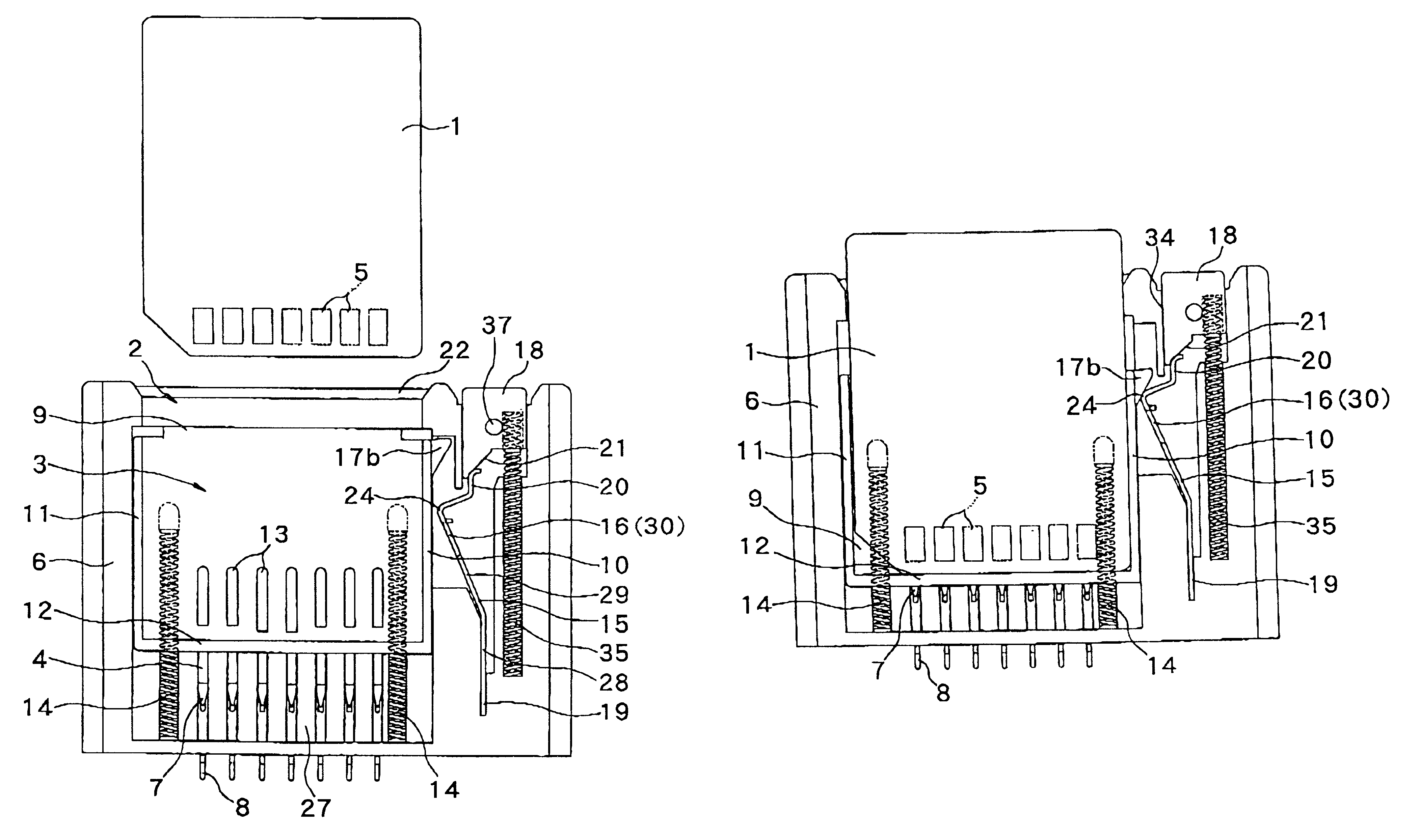 Lock and lock releasing mechanism in IC card connecting mechanism