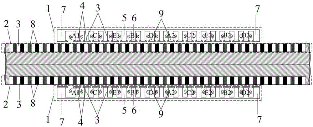 Five-phase permanent-magnet embedded fault-tolerant linear-motor non-adjacent two-phase fault-tolerant vector control method