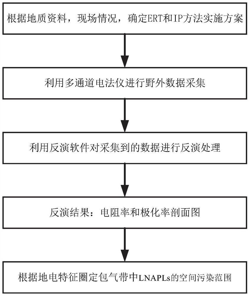 Method and system for delineating lnapls pollution source area in vadose zone based on ert and ip