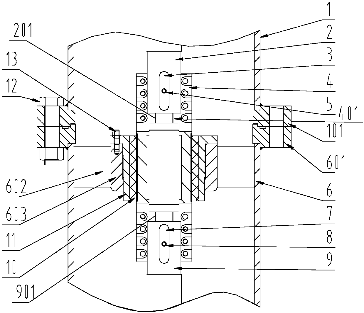 Half type shaft connecting structure and sliding bearing lining integrated vertical long shaft pump