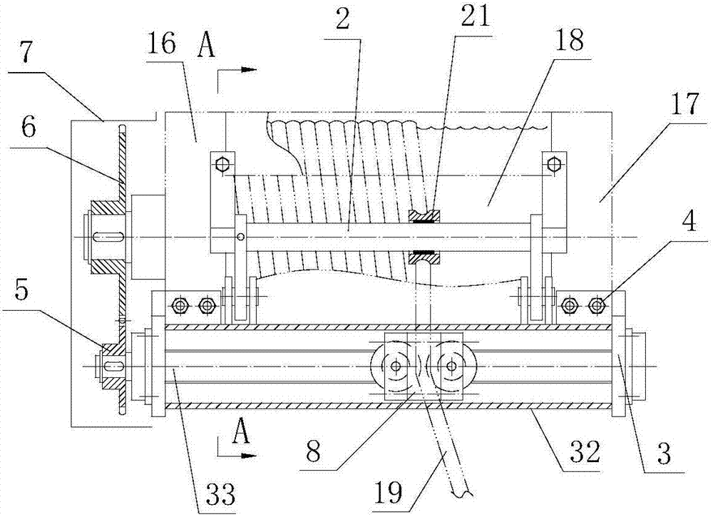 Rope guide with rope pressing device and threaded guide mechanism