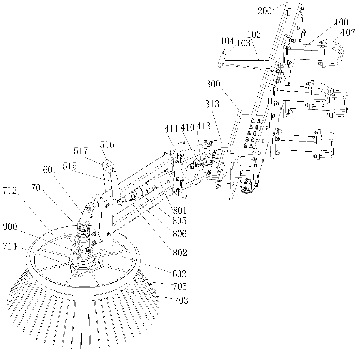 High-speed sweeping vehicle front sweeping device