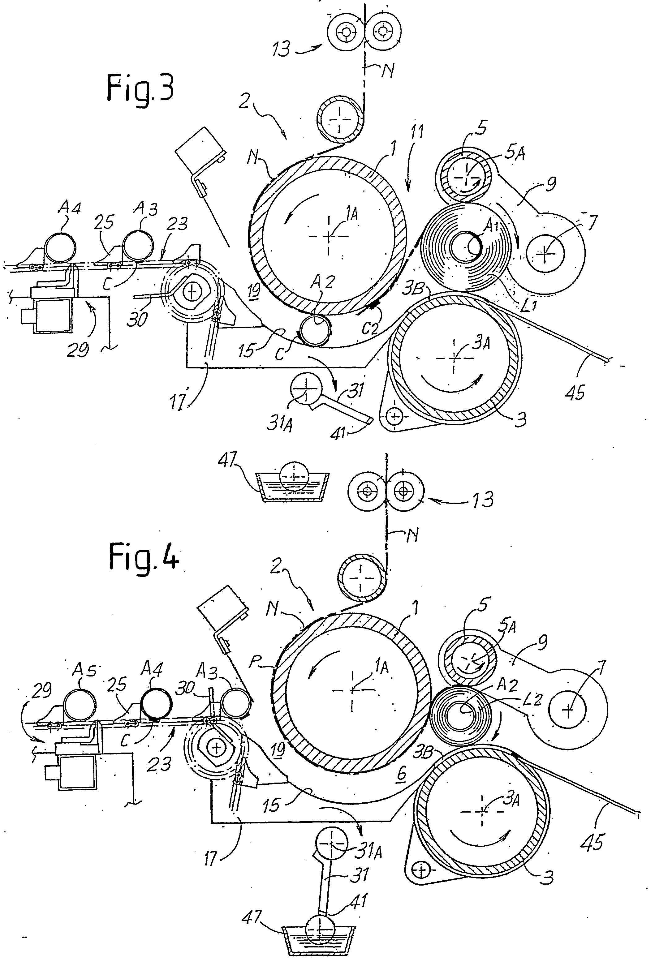 Rewinding machine with gluing device to glue the final edge of the log formed and relative winding method