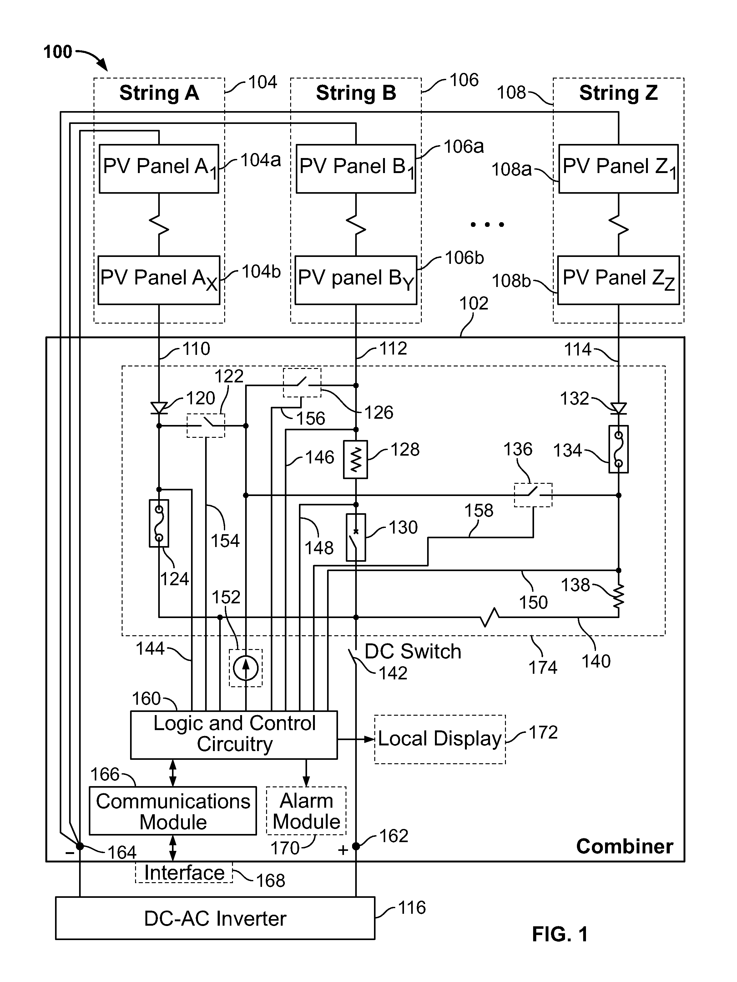 Solar combiner with integrated string current monitoring