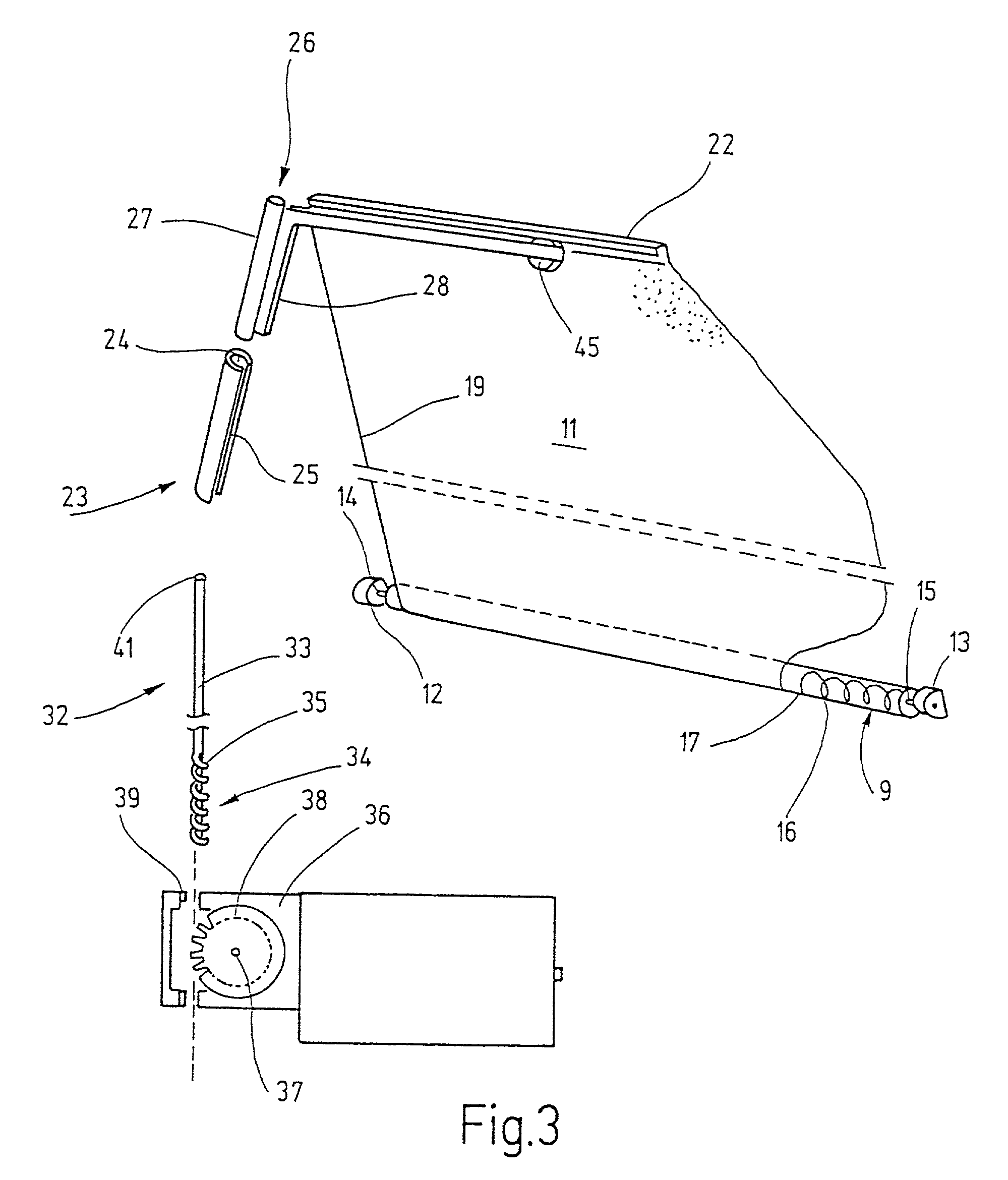 Rear window roll-up blind