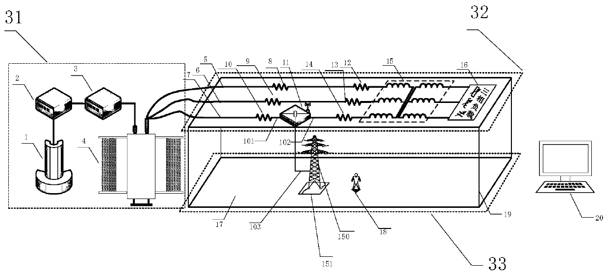 Bio-safety evaluation platform and method for electric transmission line single-phase disconnection short circuit pole and tower