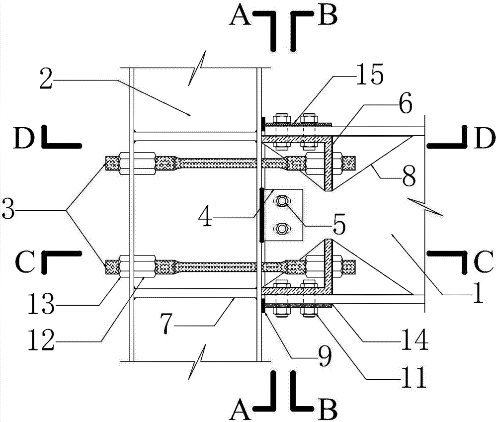 Flange friction type shape memory alloy rod self-restoring steel frame beam-edge column joint