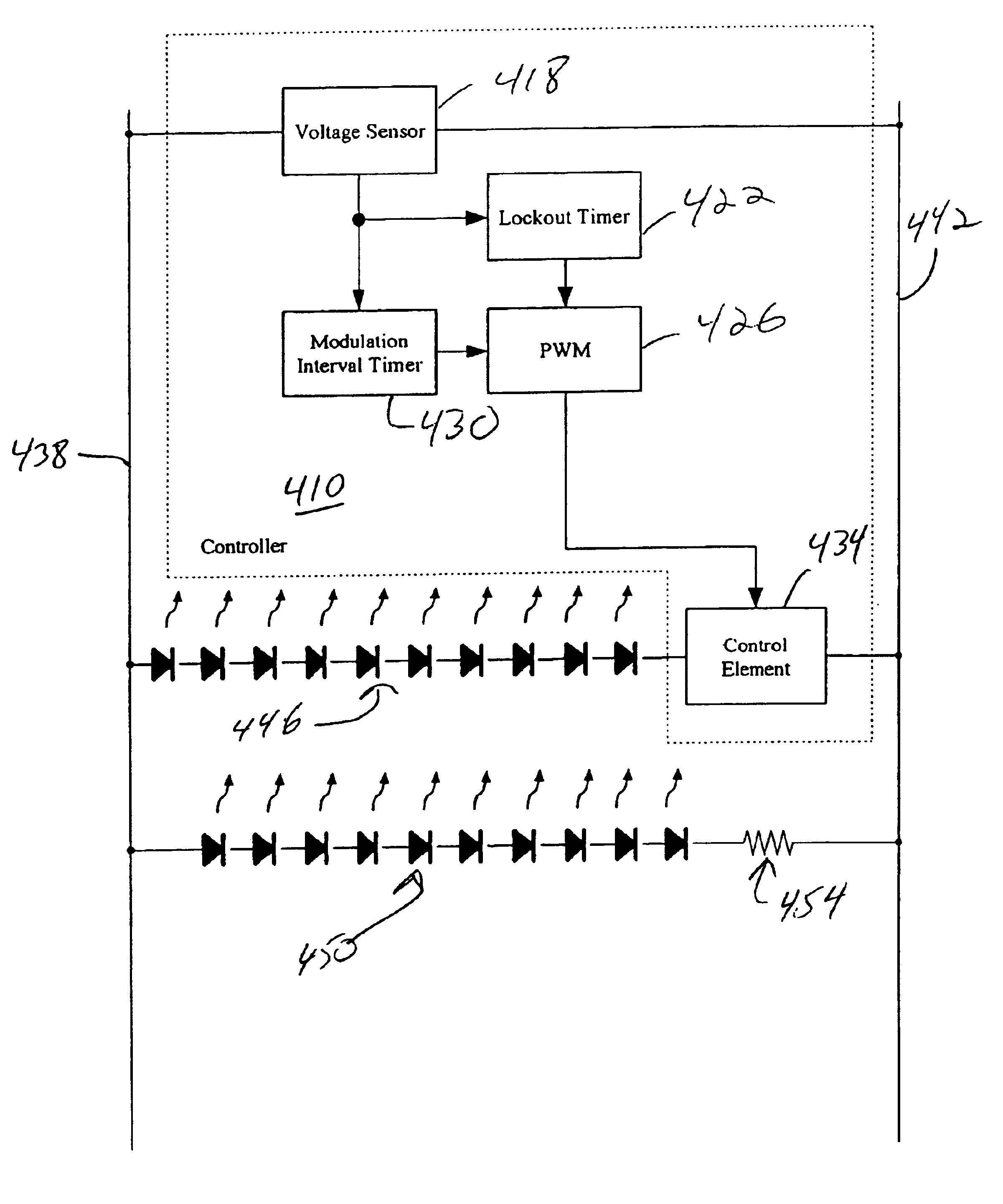 Modulated intensity flasher for vehicle brake light with lockout