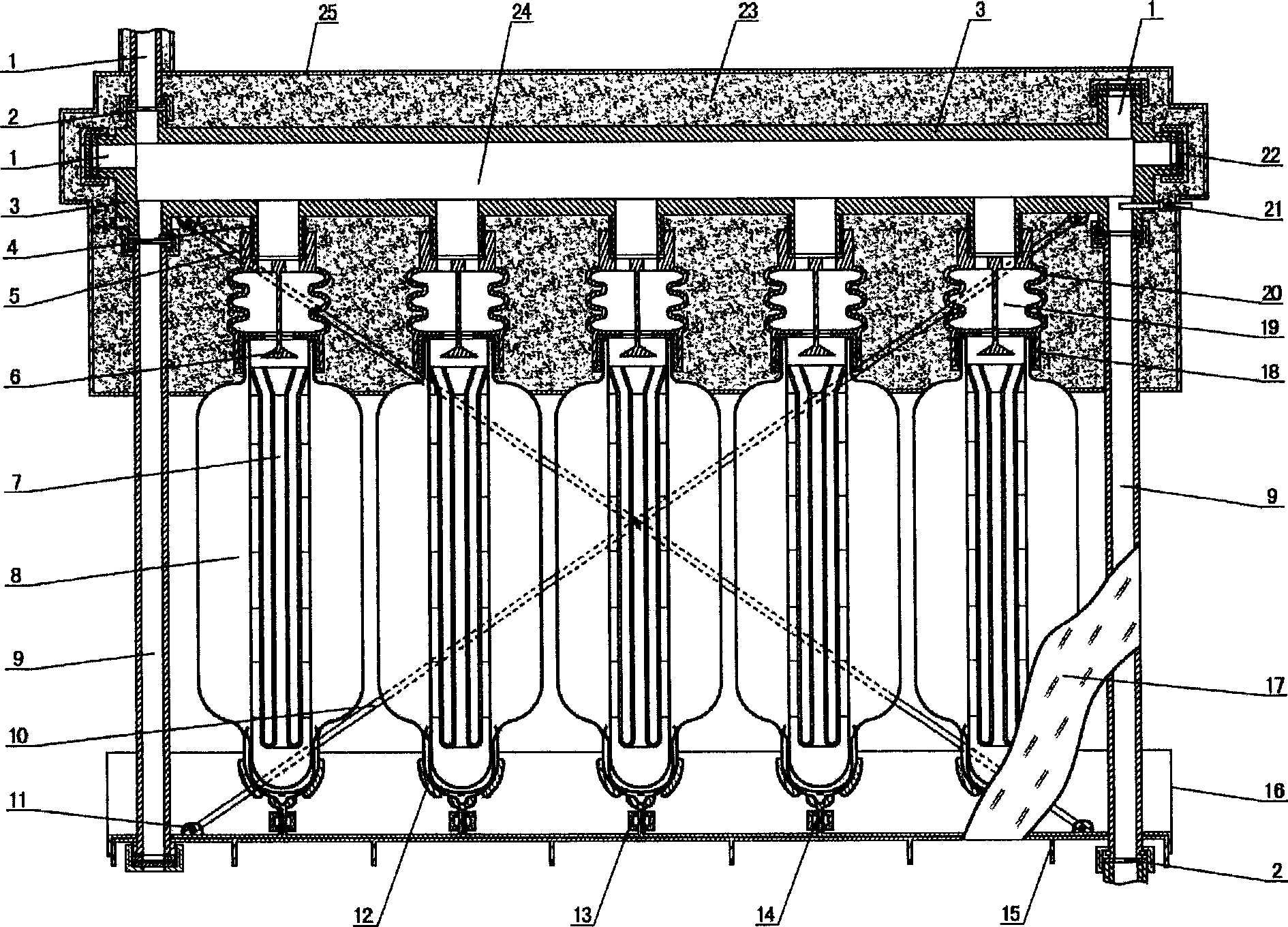 Heat collection and water storage equipment self-locking installed from vacuum heat collection glass diversion pipes with size changed of using solar energy