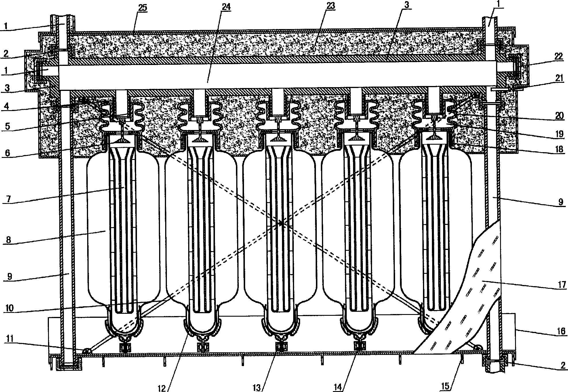 Heat collection and water storage equipment self-locking installed from vacuum heat collection glass diversion pipes with size changed of using solar energy