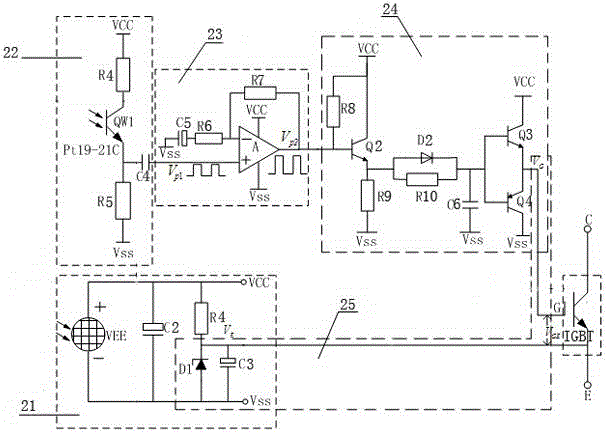 Optically-driven IGBT (Insulated Gate Bipolar Translator) device based on single optical fiber power supply and pulse signal transmission