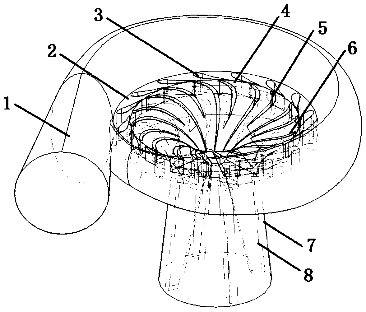 A Francis turbine with long and short blades