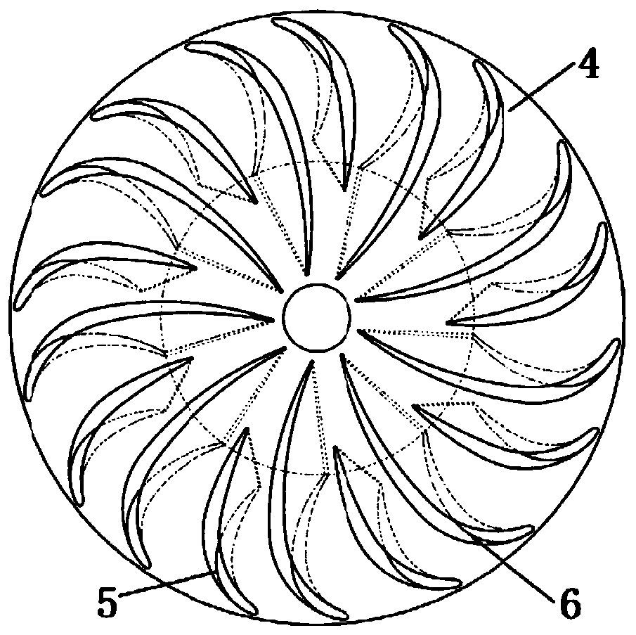 A Francis turbine with long and short blades