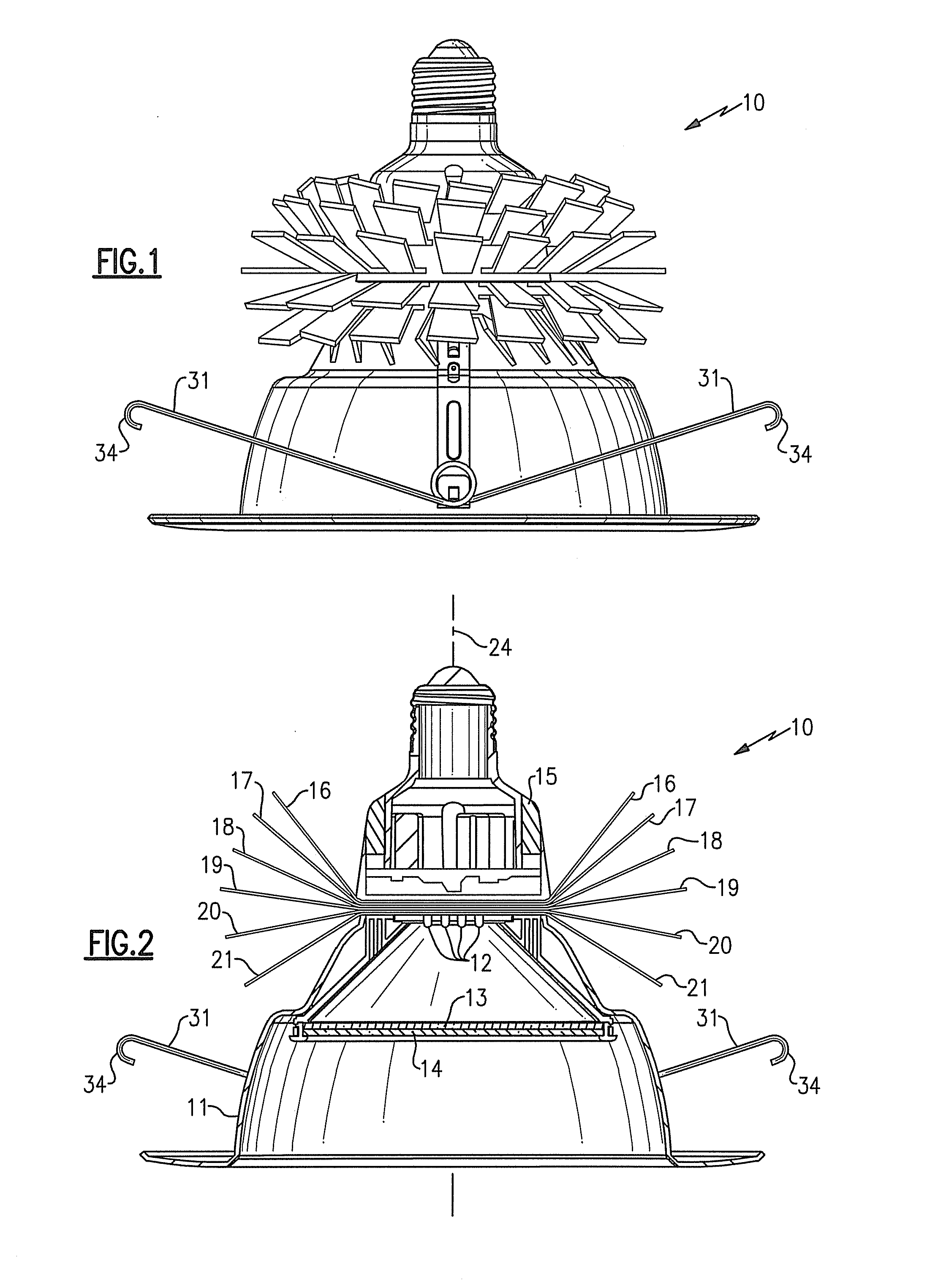 Lighting device with one or more removable heat sink elements