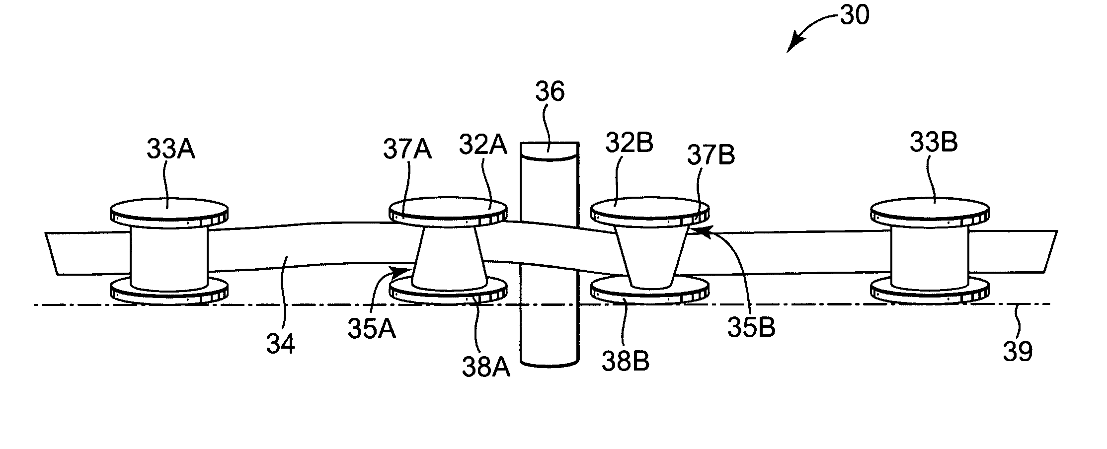 Data storage tape guiding systems using tapered guides